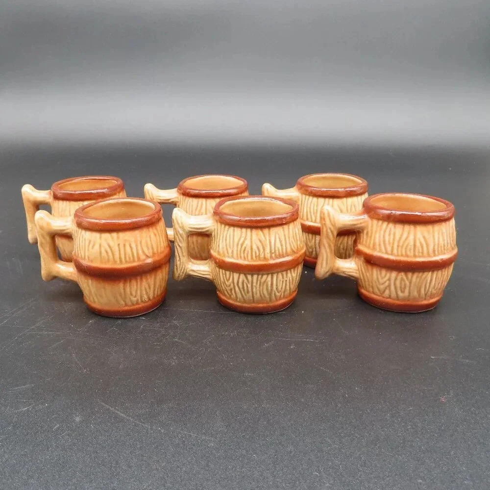 Vintage Barrel Mug Shot Glass Set of 6